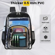 Inadays Waterproof Clear Backpack Heavy Duty PVC Transparent Large Capacity Backpack with Reinforced Strap for School, Work, Stadium, Travel, Security, Festival, College (Black)