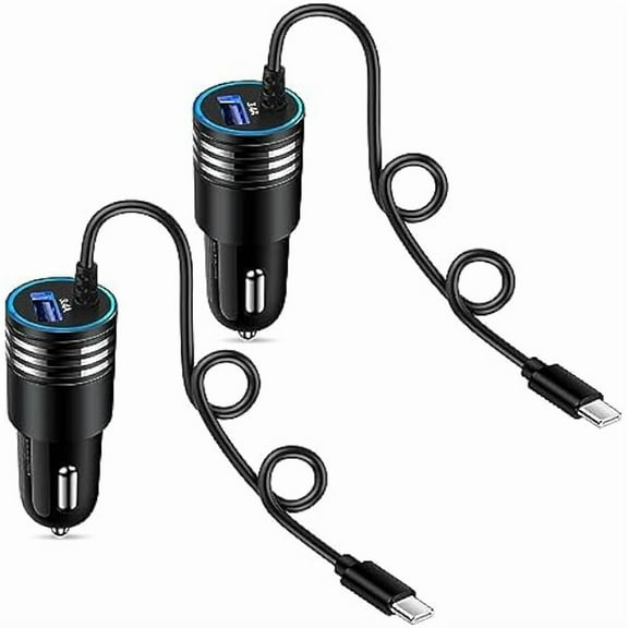 Android Car Charger USB C Cigarette Lighter Plug with 3ft Built-in Type C Fast Charging Cable for Samsung Galaxy A16 A15 A25 A35 Z Flip 6 5 4 Z Fold 6 5 4 A14 A54 A53 A23 A13 S24 S23 S22 S21 S20 S10