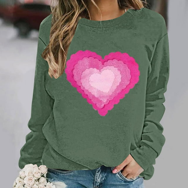 ICHUANYI Chandail en Molleton Graphique Cœur pour Femmes, Col Rond, Décontracté, Oversize, Manches Longues