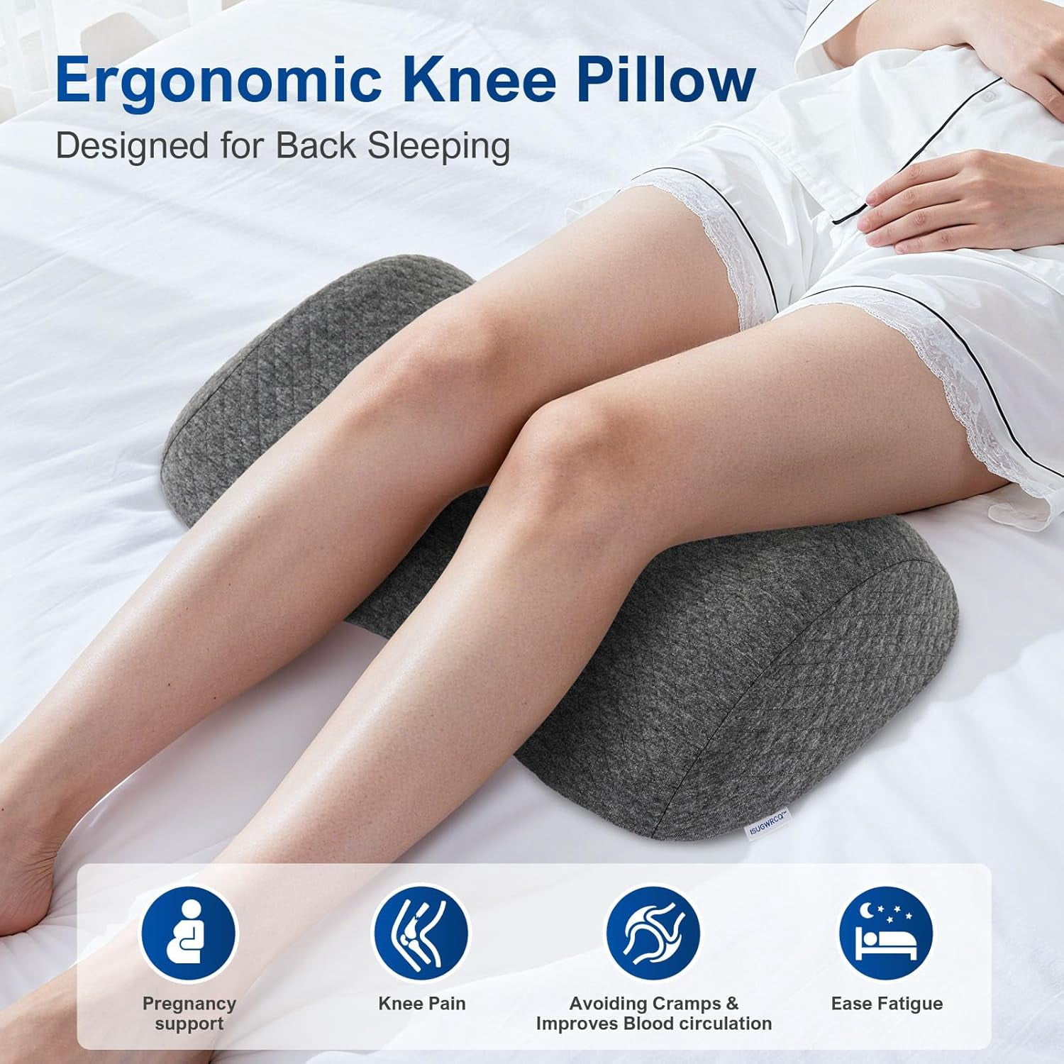Poalid Ergonomic Memory Foam Lumbar Support Pillow for Pain Relief, Orthopedic Wedge Cushion for Side Sleepers, Breathable Cover for Bed and Car, Grey