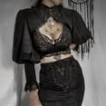 thumbnail image 4 of Hip-Hop Dance Punk-Crop Top Hoodies Black Sleeve Hoodie Sweatshirt High Collar Lace Shawl Top with Sleeve Women, 4 of 9