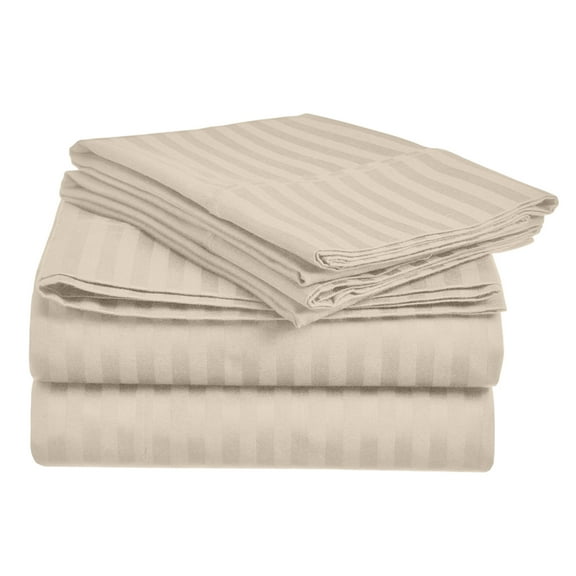 Extra Soft Brushed Fabric Deep Pocket 1800 Series Luxury 4-Piece Stripe Sheet Set (Full, Beige)