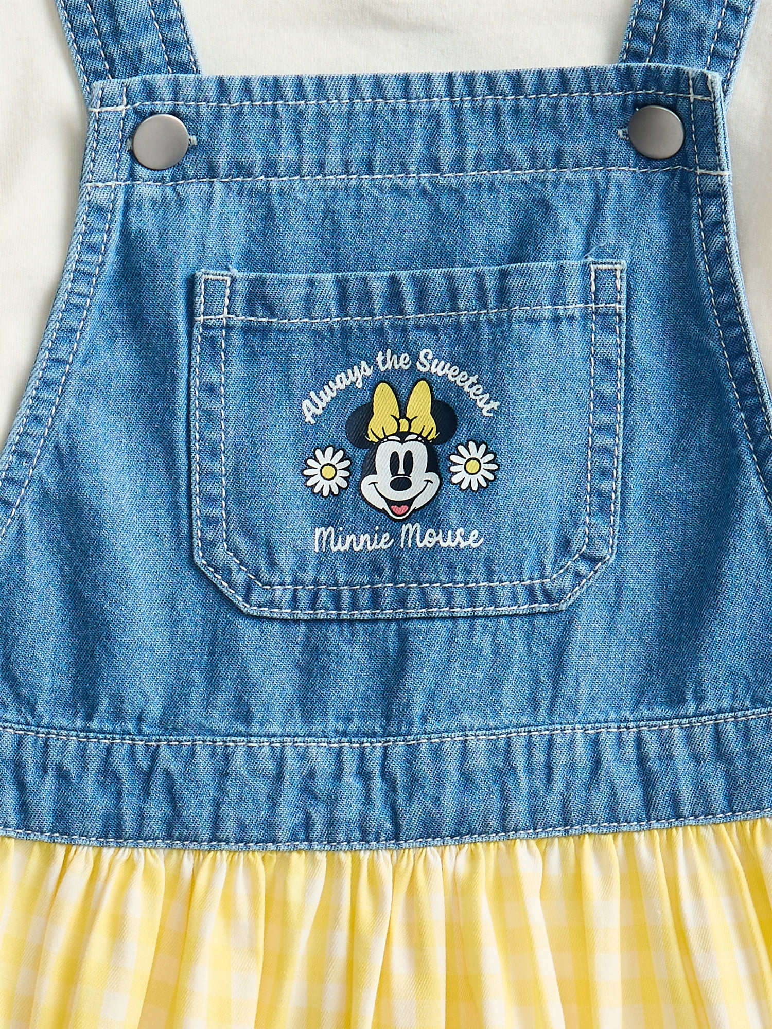 Minnie Mouse Toddler Girls Denim Gingham Skirtall and Puff Sleeve Tee Set, 2-Piece, Sizes 12M-5T