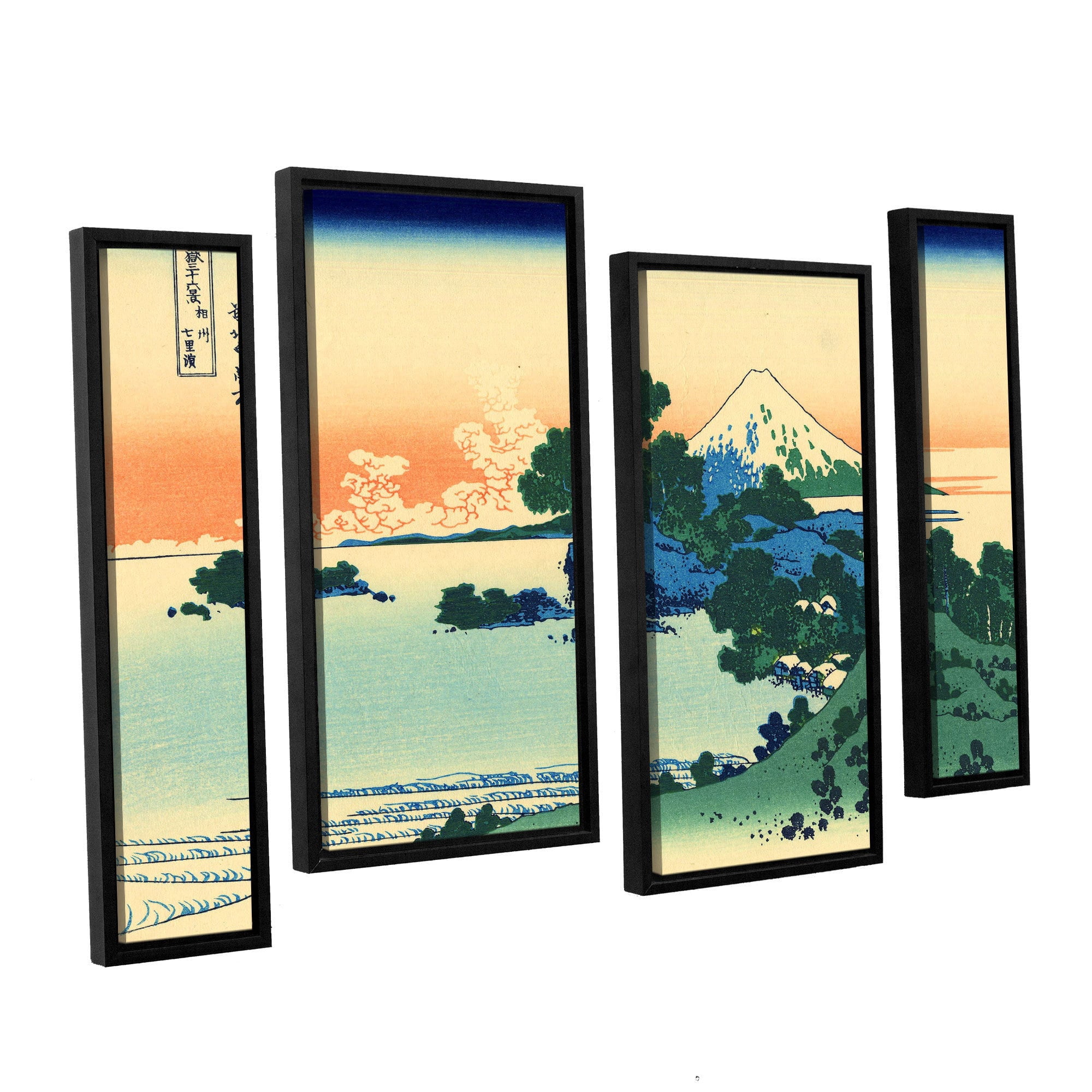 ArtWall Katsushika Hokusai "Shichiri Beach in Sagami Province" 4-Piece Floater Framed Canvas Staggered Set