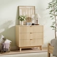 thumbnail image 1 of Bingirl Commode à 3 Tiroirs en Bois Naturel Cannelé de Style Mi-Siècle, 1 of 6