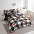 thumbnail image 3 of Castle Fairy 7-Piece Full Bedding Set, Red Love Heart Print Geometric Plaid Design, 3 of 8
