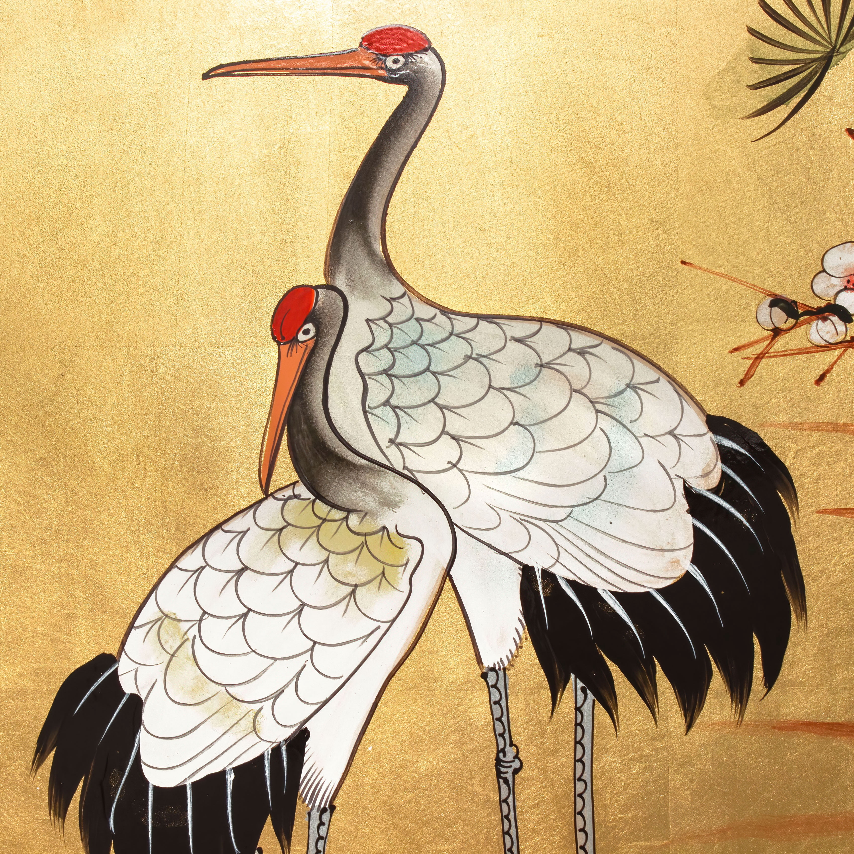 Oriental Furniture Gold Lacquer Wall Plaque - Cranes