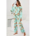 thumbnail image 2 of Pyjama à Manches Longues pour Femmes, Col Rond Doux, Fp-green Lily, 2 of 5
