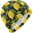 thumbnail image 1 of FYBTO Swimming Cap Yellow Lemons Green Leaf Black Unisex Adult FYBTO Polyester, 1 of 4