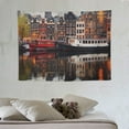 thumbnail image 4 of ONETECH  Tapestry Wall Hanging Blue Evening Amsterdam Canal Amstel Typical Dutch Houses Parks Architecture Beautiful Hour Boat Wall Art for Living Room Bedroom Home Decor, 4 of 7