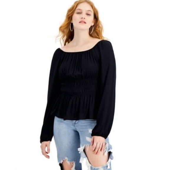 MSRP $39 Hippie Rose Juniors' Textured Smocked Top Black Size Small