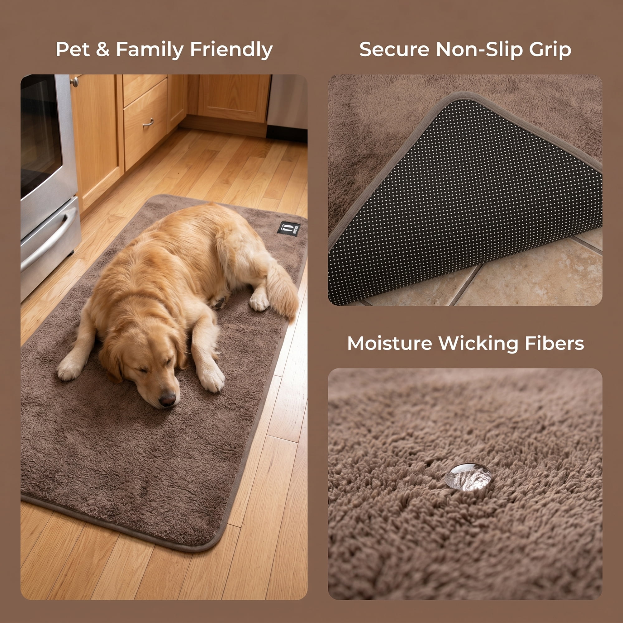 Unique Bargains Non Slip Absorbent Solid Color Polyester Runner Mat Brown 47" x 20"