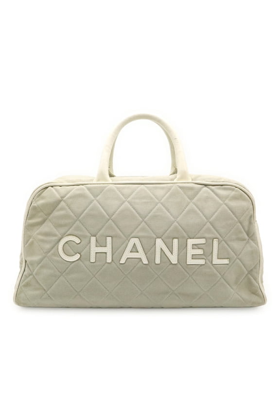 Pre-Owned CHANEL Sport Line Matelass Handbag, Canvas and Leather, Light Gray White, A15457