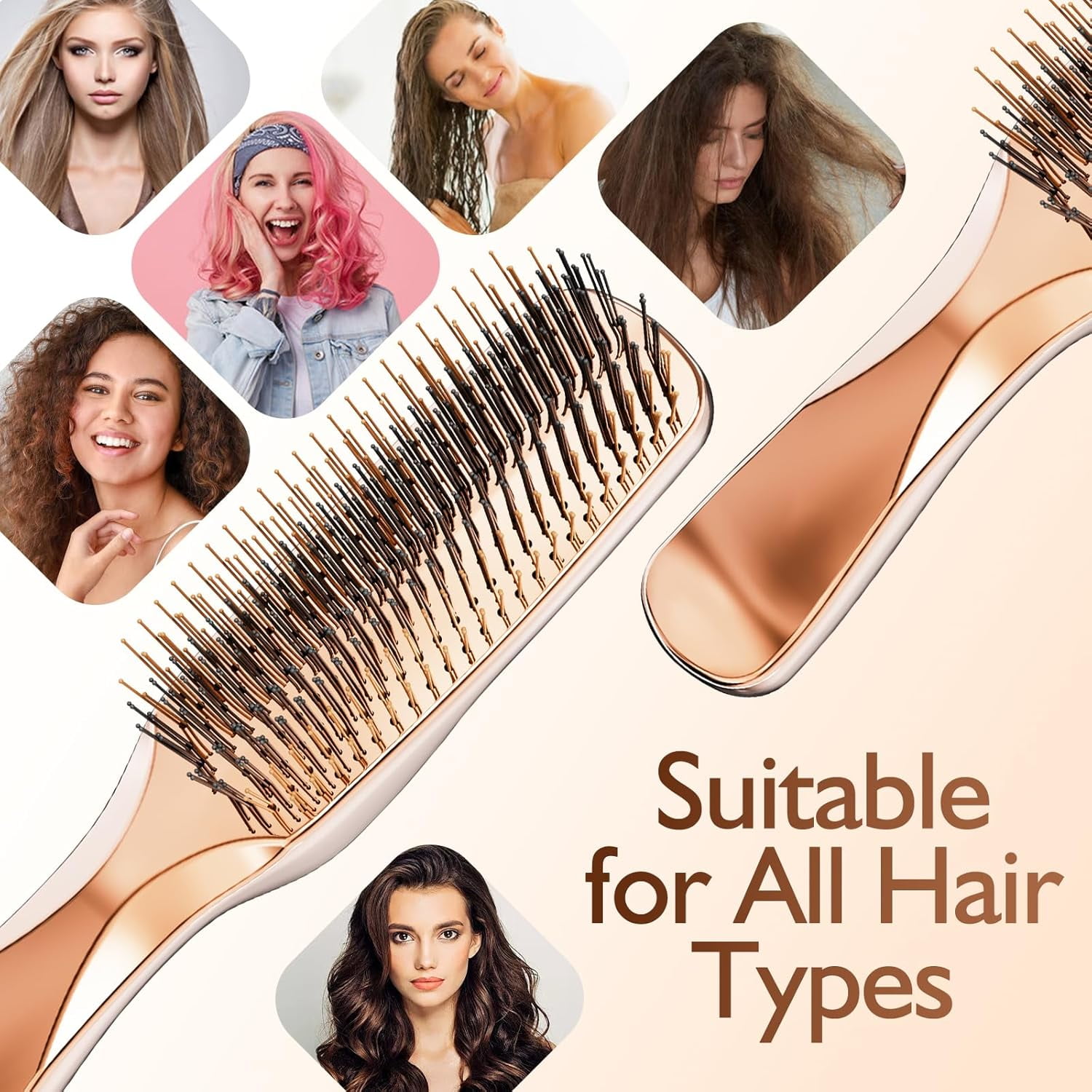 ABPETE Detangling Hair Brush, Dry and Wet Detangler Hair Brush for Women and Men, Massager Scalp Brush for Straight/Long/Fine Hair, Rose Gold