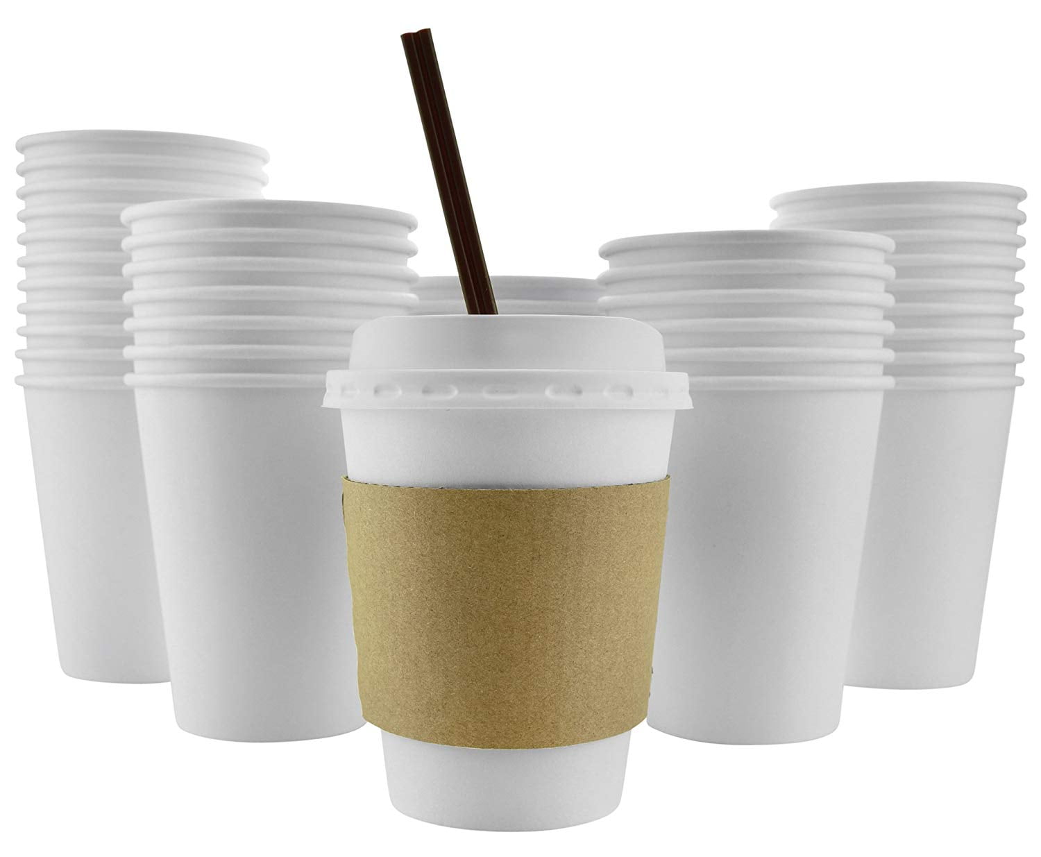 100 Pack 12 Oz [8, 16, 20 Available] Disposable Hot Paper Coffee Cups