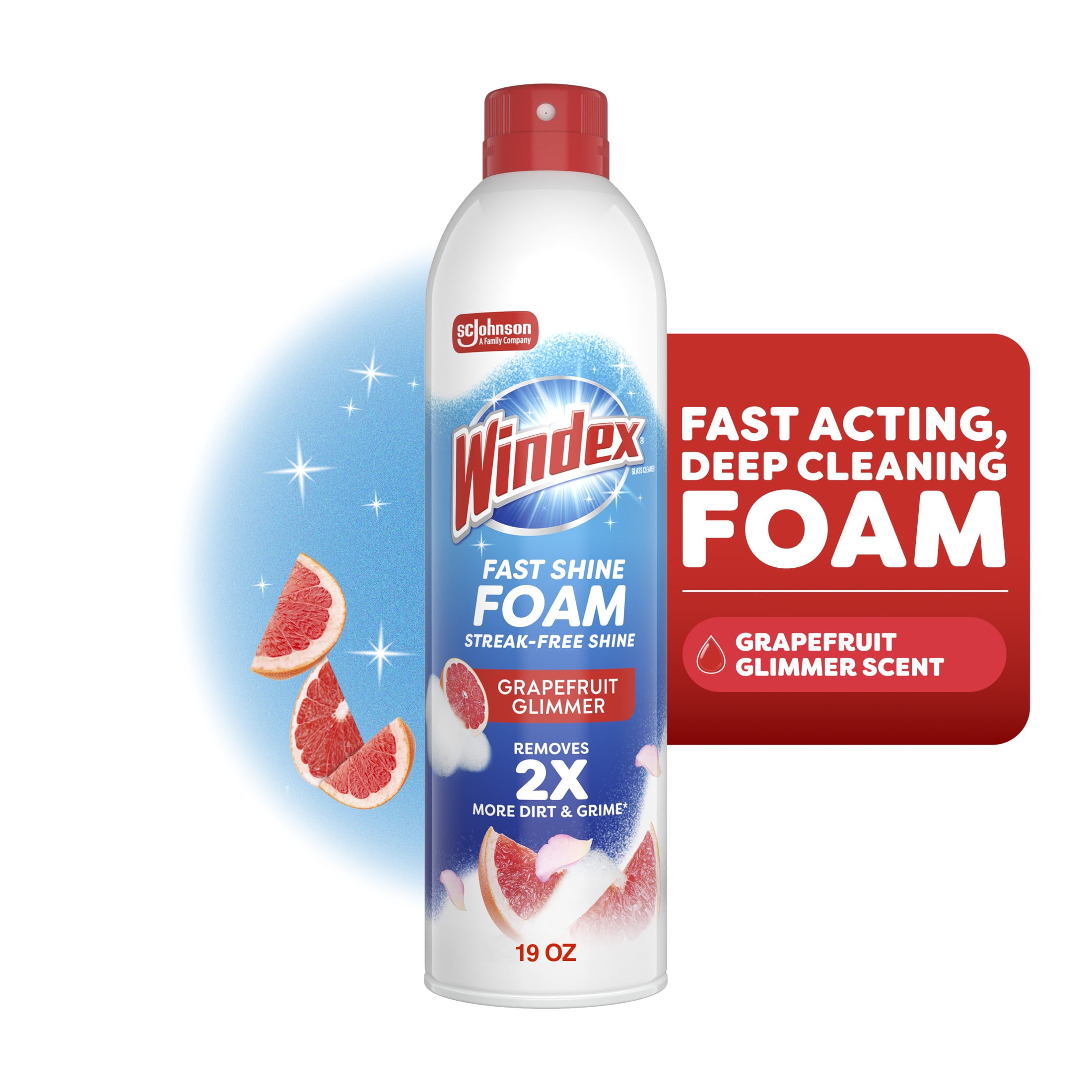 (6 pack) Windex Fast Shine Foam Glass, Window, and Mirror All Purpose Cleaner, No-Drip Aerosol Cleaning Spray, Grapefruit, 19 oz