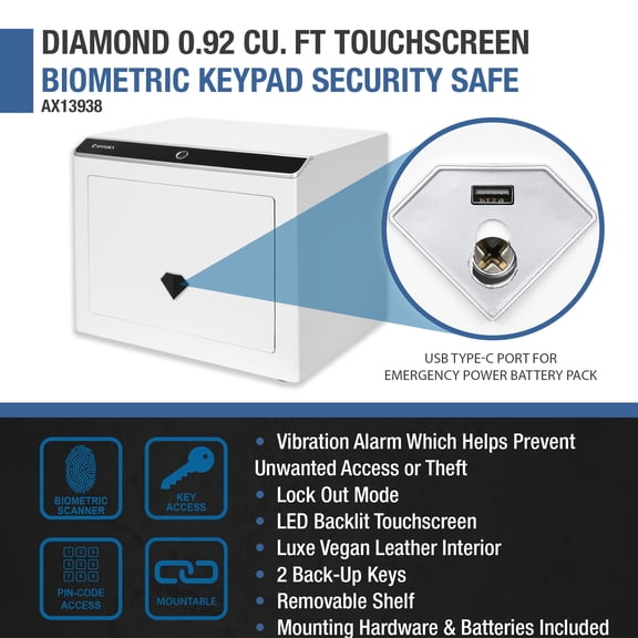 Diamond Deluxe Touchscreen Home Safe 0.92 Cu Feet Biometric Fingerprint