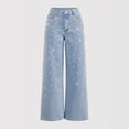 thumbnail image 5 of Women's Pearl Rhinestone Jeans Baggy Stretchy High Waisted Denim Wide Leg Trouser Pants 2026 Trendy Clothes, 5 of 8