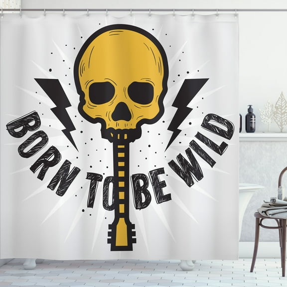 Ambesonne Rock and Roll Shower Curtain, Born to Be Wild Text, 69"Wx75"L, Earth Yellow Grey