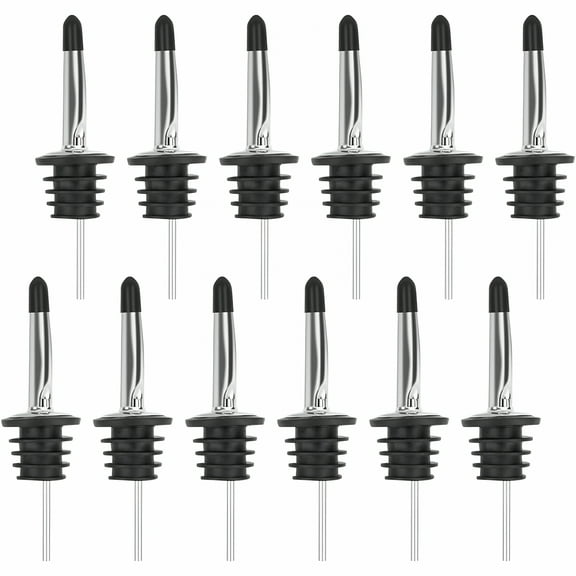 ACDANC 12 Pack Liquor Bottle Pourers,Stainless Steel Pour Spouts with Dust Caps,3/4" Bottle Mouth for Olive Oil,Wine