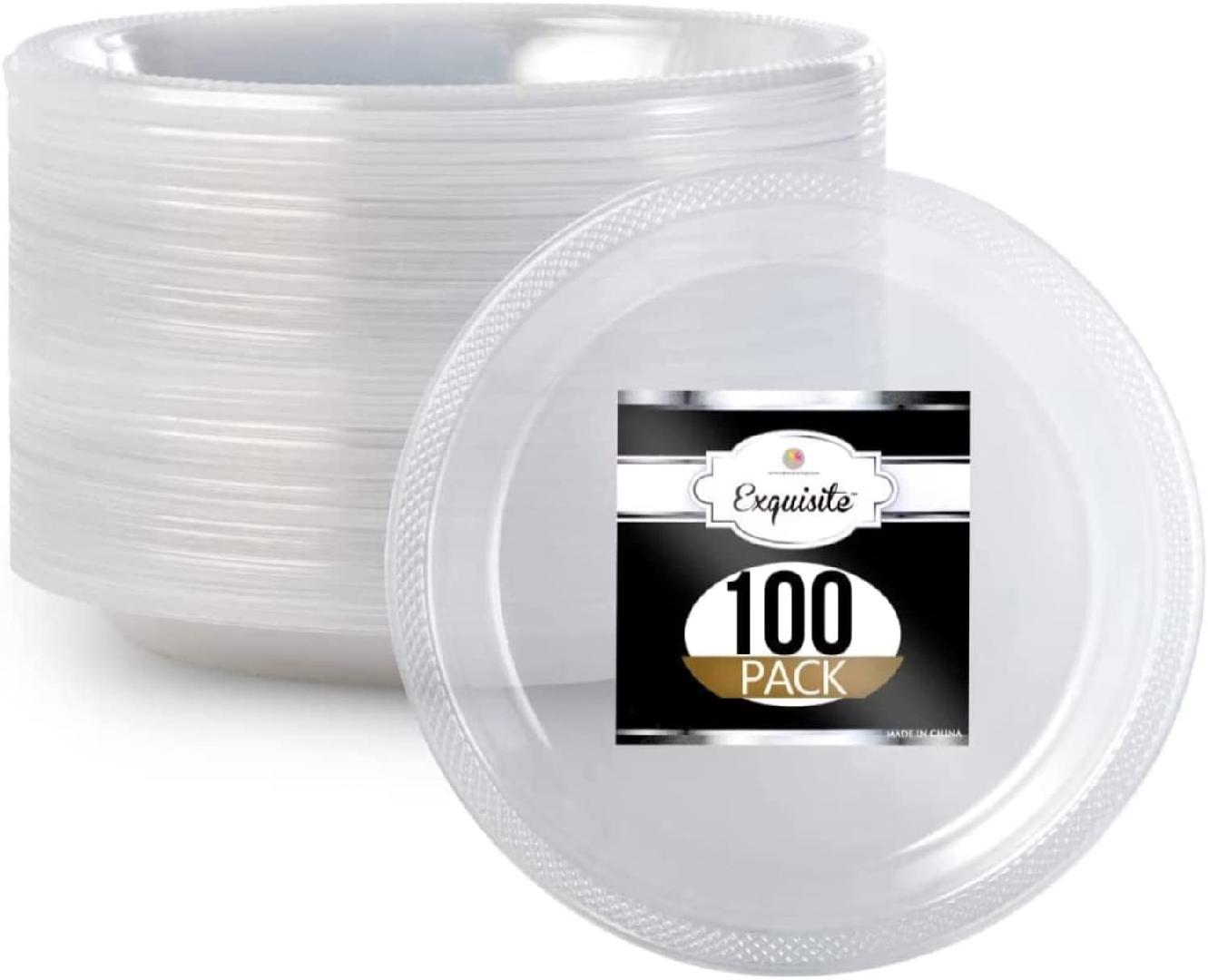 Clear Plastic Plates 100 Count I 9 Inch I Round Clear Disposable Plates