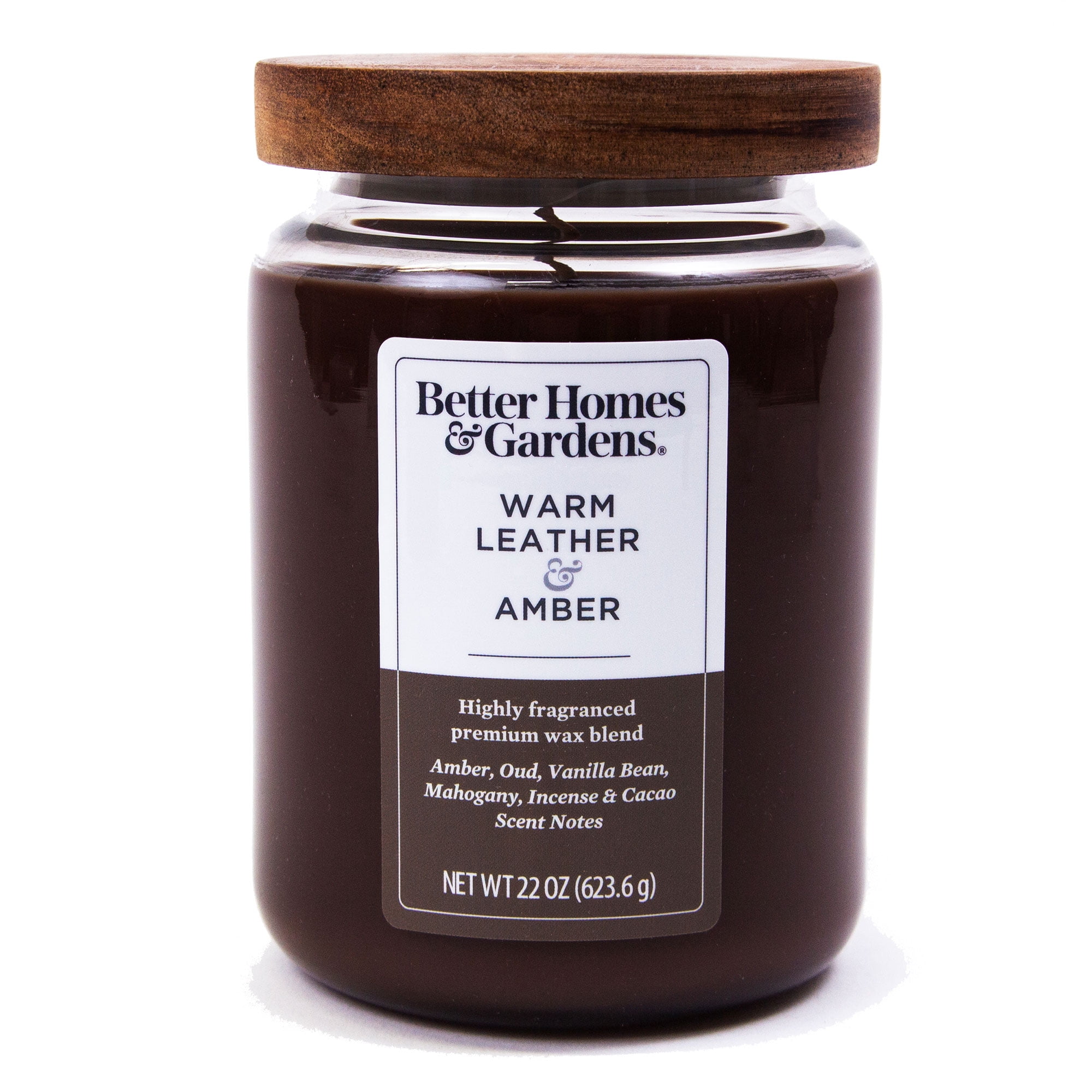 Better Homes & Gardens 22oz Warm Leathered Amber Scented Single-Wick Jar Candle