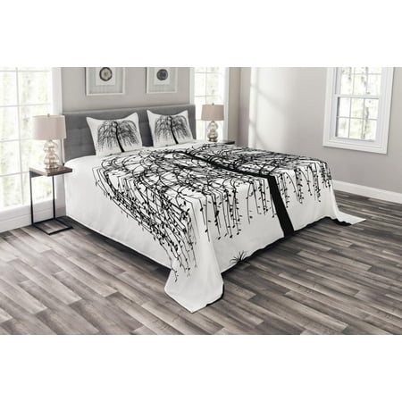 Black And White Bed Spreads Black and White Bedspread Set, Monochrome Barren Tree Design Leafless Branches Autumn Themed Nature Image, Decorative Quilted Coverlet Set with Pillow Shams Included, Black White, by Ambesonne ()
