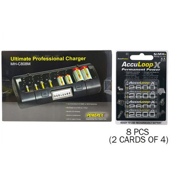Powerex MH-C808M 8 Bay LCD Charger 8 AA NiMH AccuPower AccuLoop-X Rechargeable Batteries (2600 mAh)
