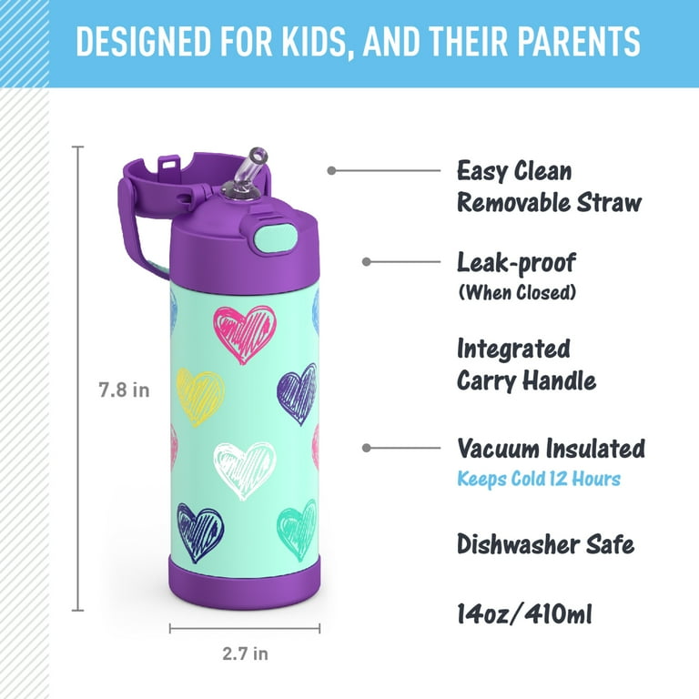 Thermos Stainless Steel FUNtainer Bottle with Straw, Hearts, 14