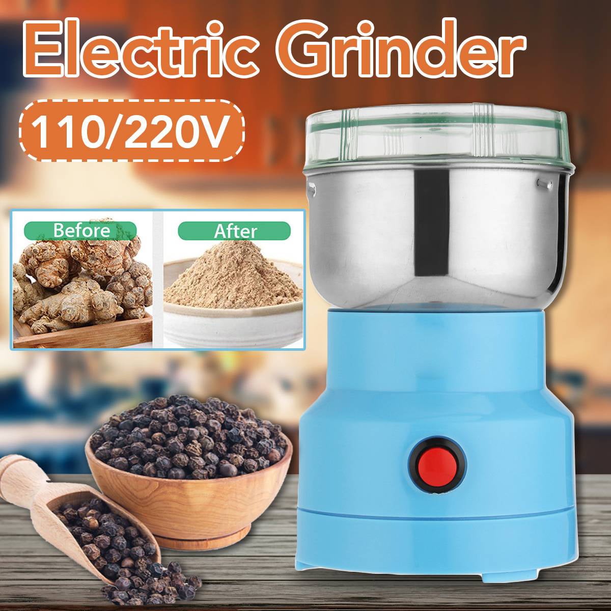Condiment,Corns,Grains,Root Seeds Seasonings Extra Fine Spice Grinder 150W Mini Electric Seed Grinder Dry Mill Multifunction Smash Machine with Cleaning Brush 10s Rapid Grinding Spices 