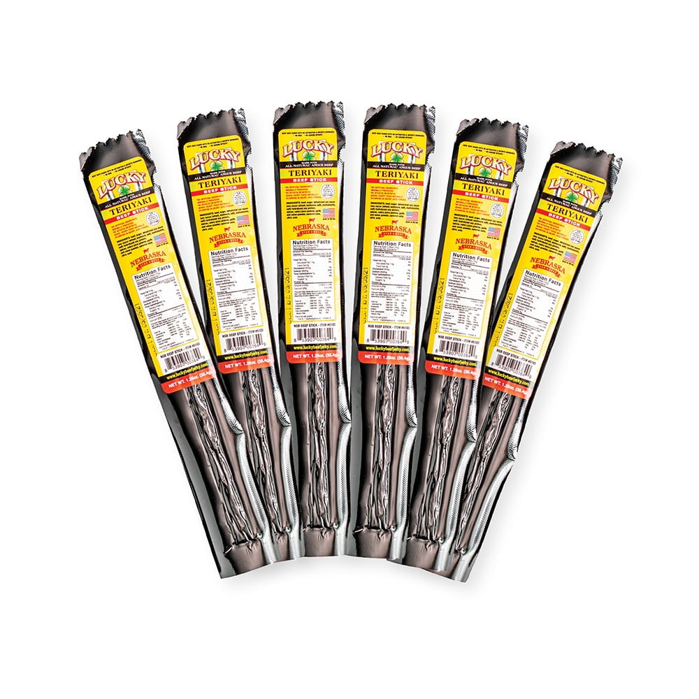 Lucky Beef Jerky Teriyaki Sticks - High Protein, Shelf-Stable, 48 Pack, 1.25 oz