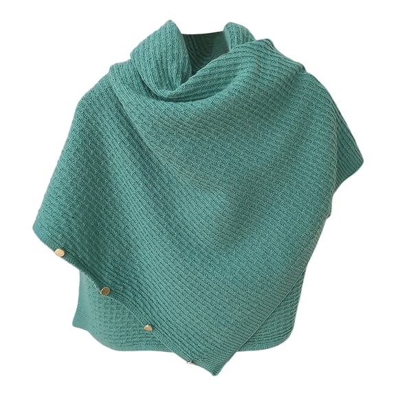 Women's Versatile Knitted Shawls Scarf Poncho Sweater Capes with Buttons Lightweight Spring Summer Fall Winter Wraps Turquoise