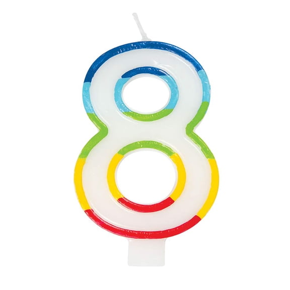 Molded Number 8 Rainbow Border Candle