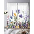 thumbnail image 4 of Spring Floral Sheer Curtains 84 Inch Length 2 Panels Set, Semi Transparent Voile Rod Pocket Curtains for Living Dining Room Bedroom Drapes Purple Flowers Colorful Summer Botanical, 4 of 6