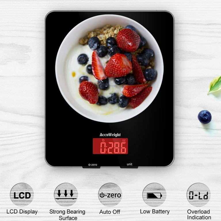 Accuweight Digital Kitchen Scale Multifunction Meat Food Scale with LCD Display for Baking Kitchen Cooking Tempered Glass Surface, Black
