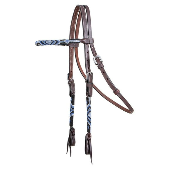 Schneiders Double S Beaded Browband Headstall | Beaded Design | Blue | Size Full Horse