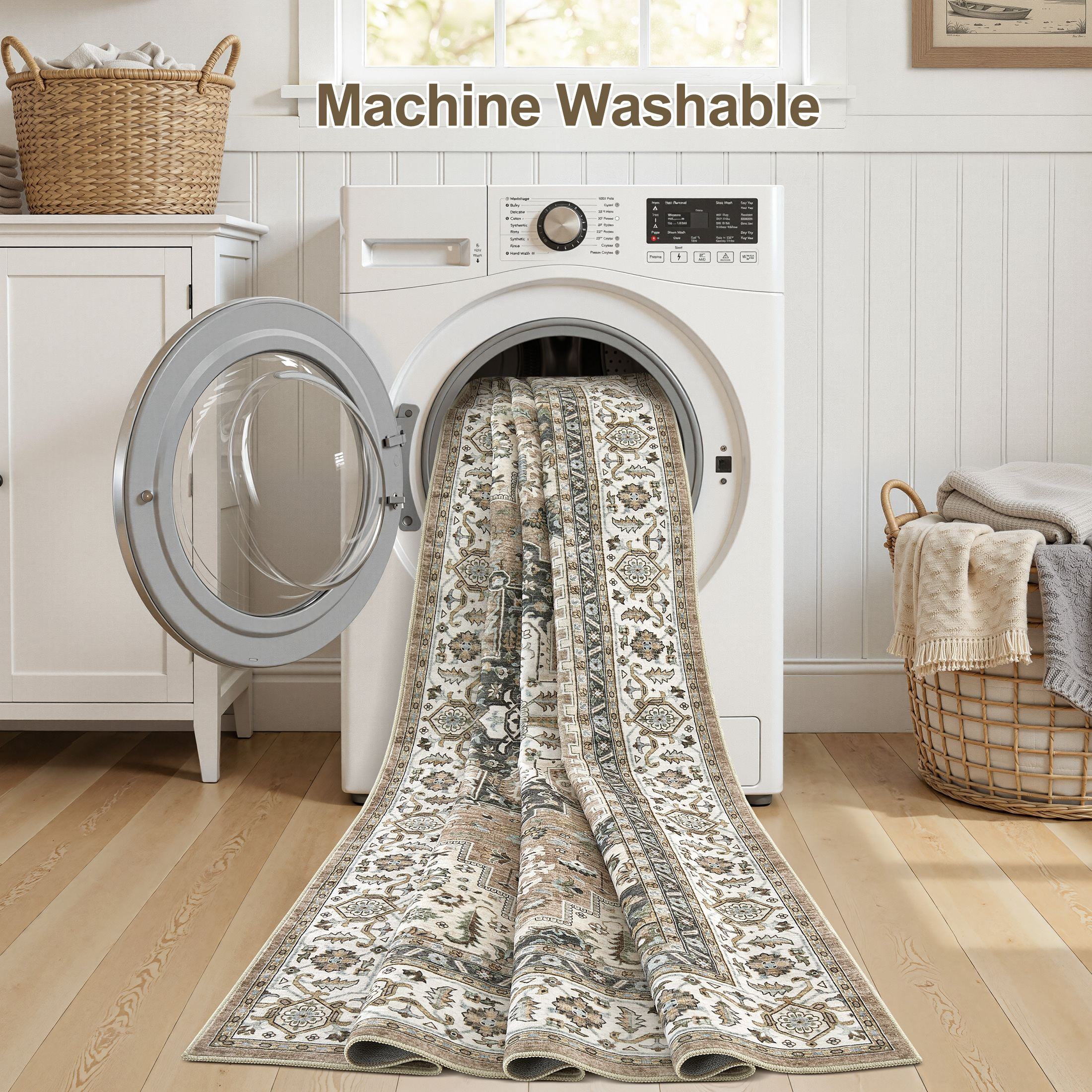 UERMEI 8'x10' Area Rugs for Living Room, Vintage Traditional Washable Rug for Bedroom Dining Room Home Office, Non-slip Floral Large Area Rug Decor Carpet, Brown Beige Rug
