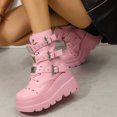 thumbnail image 5 of SACFOF Women's Pink Platform Boots Wedge Combat Gothic Chunky Heel Lace Up Mid Calf Punk Motorcycle Shoes, 5 of 6
