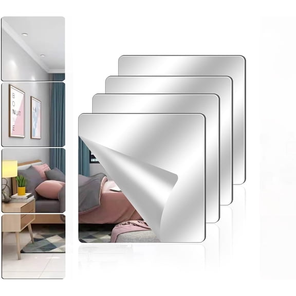 Acrylic Wall Mirror Full Length,12 x 12 Ih Self Adhesive Frameless Small Mirror Tiles, Flexible Plastic Mirror Sheets for Bedroom Home Gym Door (12"x 12")
