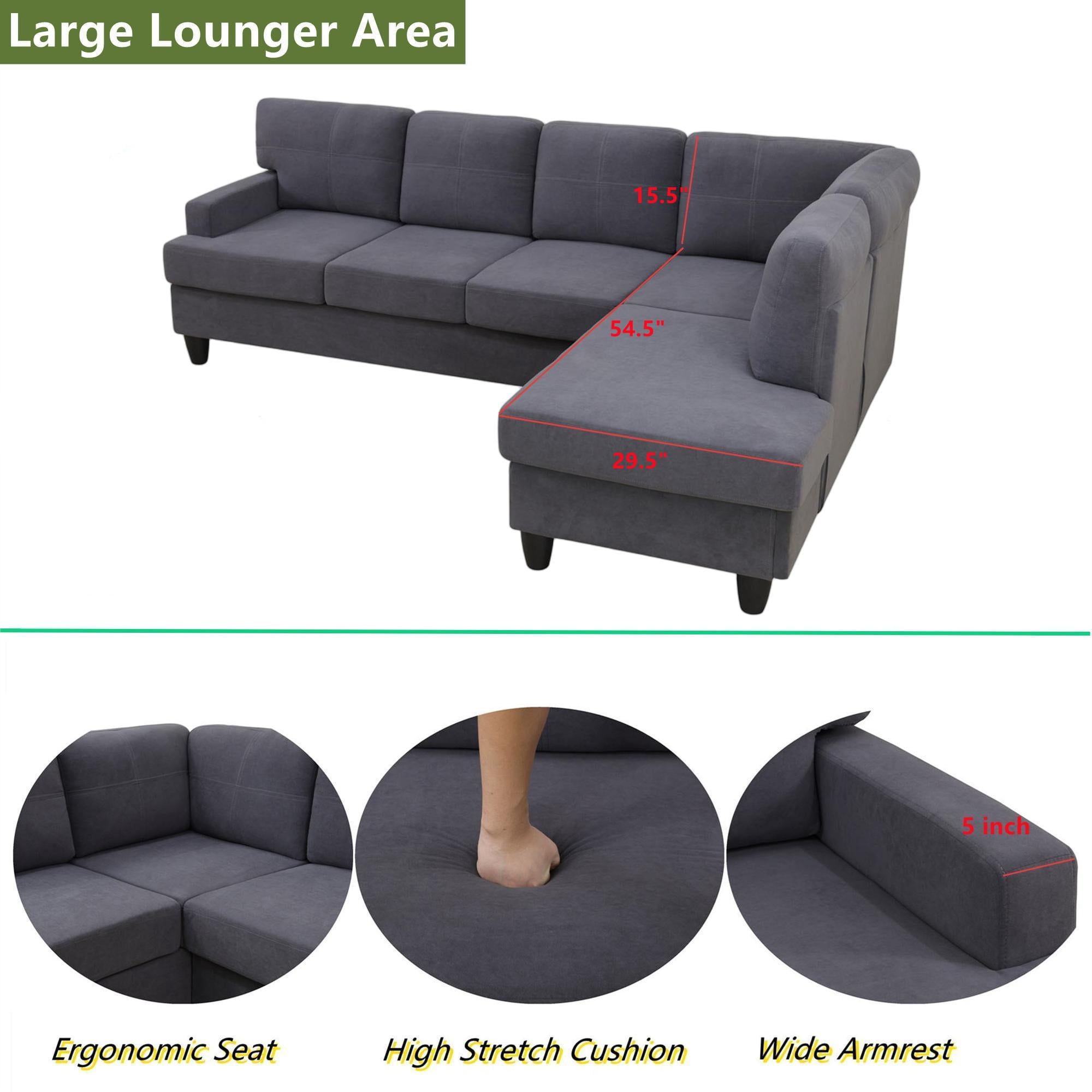 Aukfa 96" Sectional Sofa Deep Seat Couch for Living Room, Right Chaise, Flannel, Dark Gray