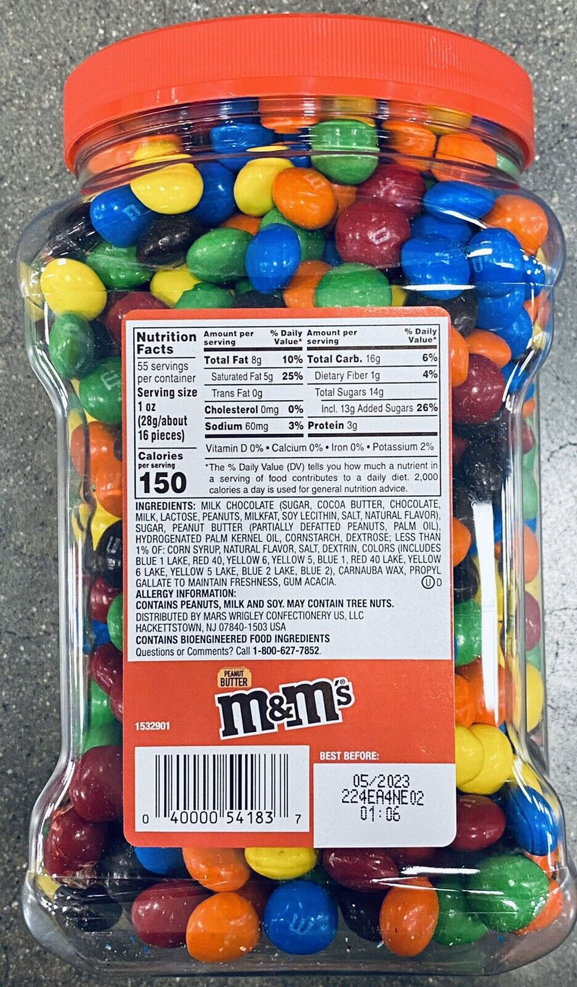 2 PACK M&M Peanut Butter 55 Oz Ounce Chocolate Candy Bulk Tubs Jar M&M's - NO CA