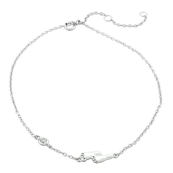 925 Sterling Silver Bezel-Set CZ Foot Feet Womens Link Chain Anklet Bracelet