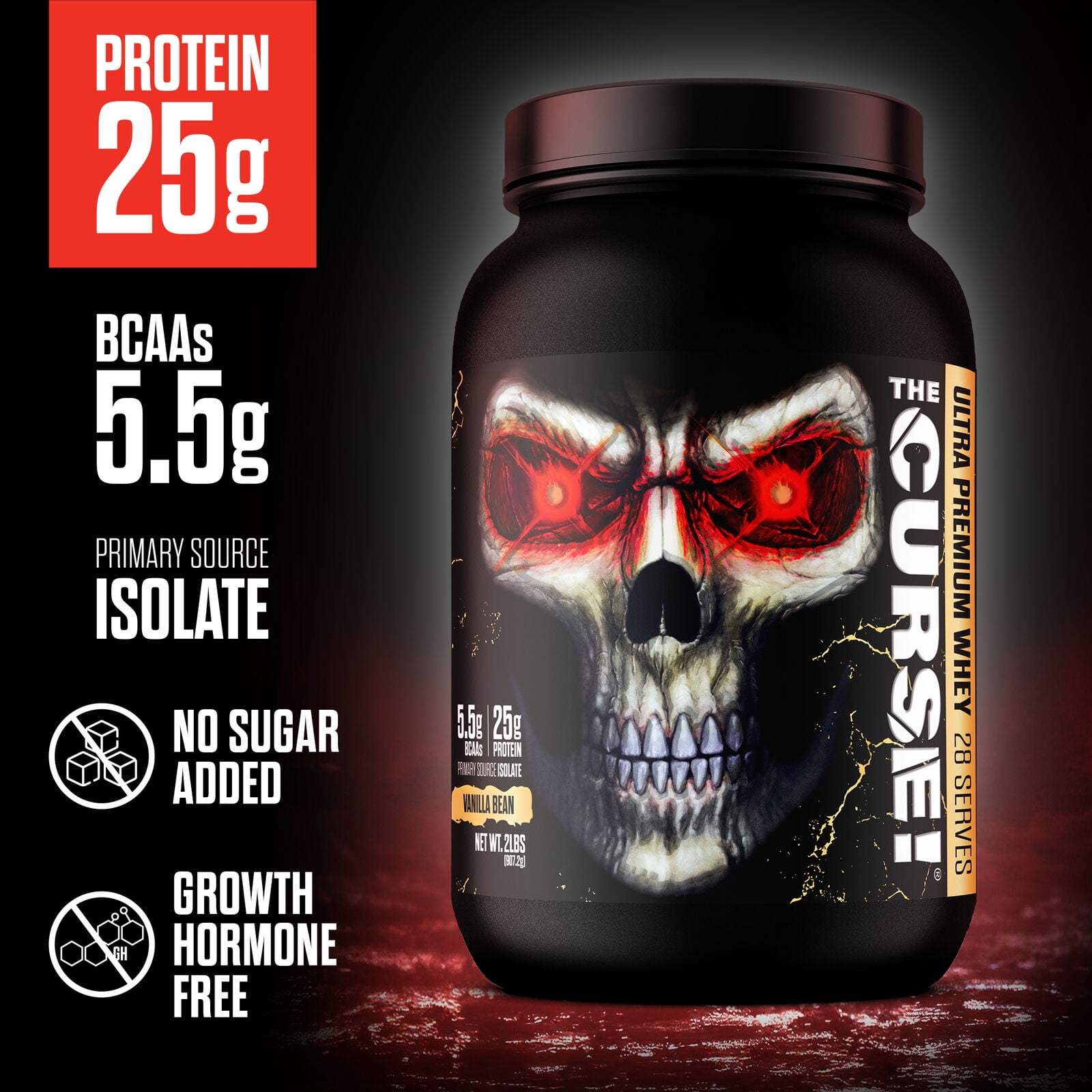 JNX Sports® The Curse! Ultra Premium Whey Protein Powder Vanilla Bean, Whey Protein Isolate Blend, 25g Protein per Serving, 2 lb
