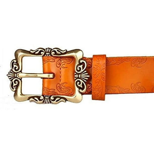ORUYROP Orange Retro Leather Pin Buckle Belt Flower Print Designer Belt for Women Walmart