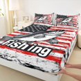 thumbnail image 4 of Feelyou USA Flag Vintage Bass Fish Bed Sheets for Men, Marine Wildlife King Sheets, Black Red White, 4pcs, 4 of 5