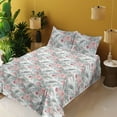 thumbnail image 2 of Ambesonne Tropical Fitted & Flat Sheet with Shams 4 Pcs Set, Garden Roses Boho Plot, King, Coral and Pale Reseda Green, 2 of 5
