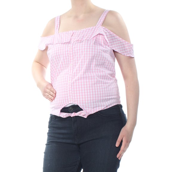 ULTRA FLIRT $34 Womens New 1667 Pink Check Ruffled Tie Top XL Juniors B B