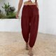 thumbnail image 2 of Pantalones de cintura elástica para las mujeres Color sólido empaquetado pies cordón longitud completa cónico Jogger bolsillos pantalones verde oliva mujeres, 2 of 6