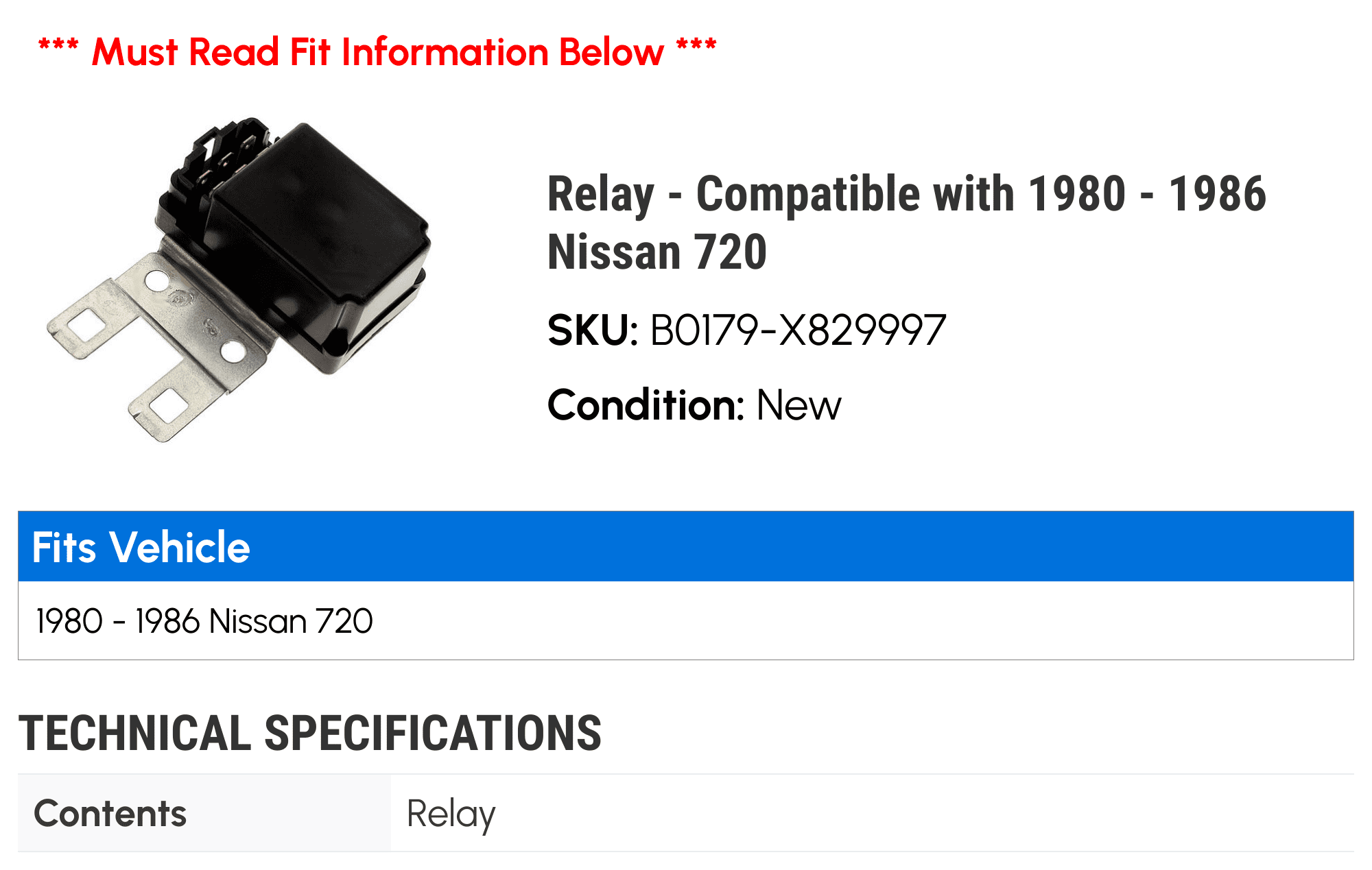 Relay - Compatible with 1980 - 1986 Nissan 720 1981 1982 1983 1984 1985
