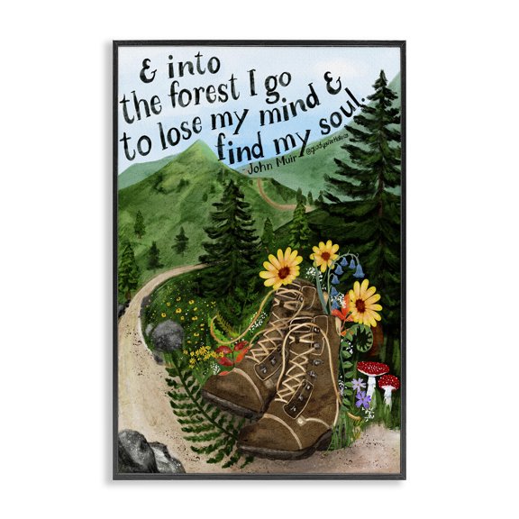 Stupell Industries Into The Forest I Go Quote Black Framed Giclee Art design by Glad You're Here Co., 18 x 12